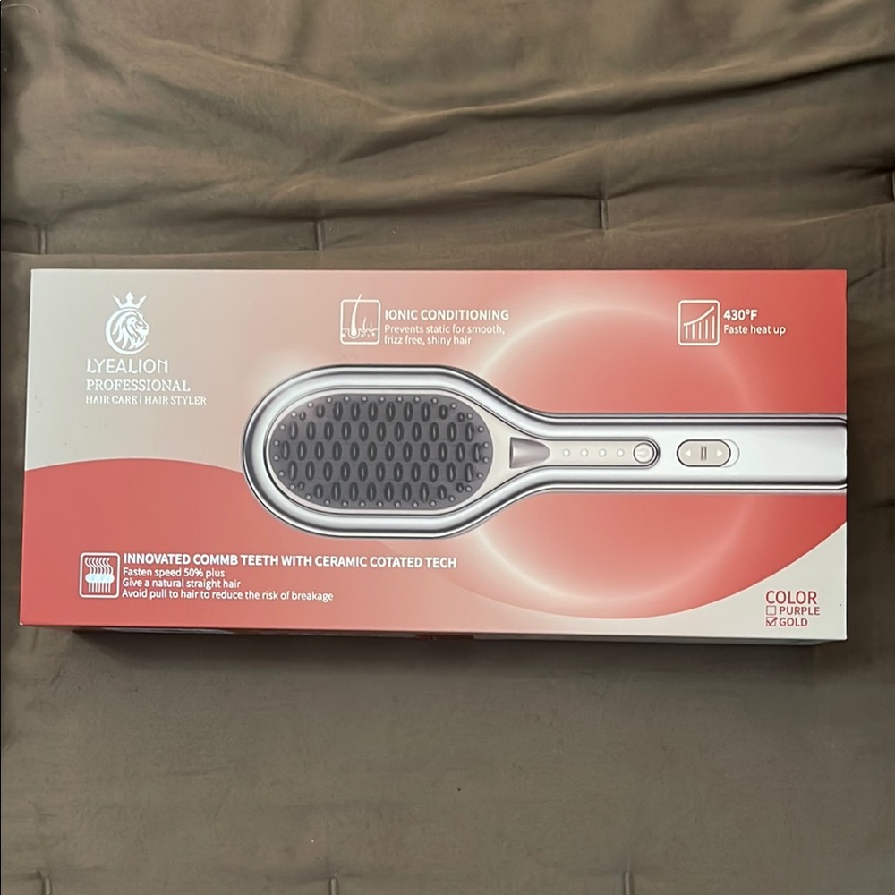 LYEALION Professional Hair Straightener Brush - Purple and Gold NEW!